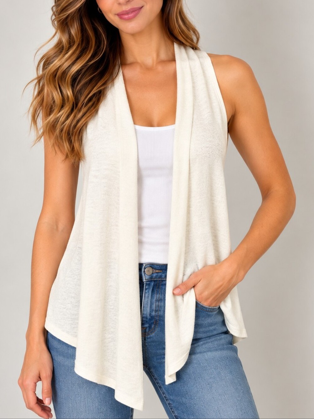 MOSSIMO Women’s Off-White Sleeveless Open Front Knit Cardigan Size XS NWT